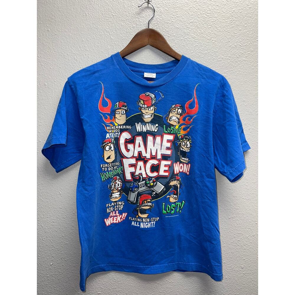Youth Video Game Shirt Game Face Gaming Blue Graphic Tee Kids Xl